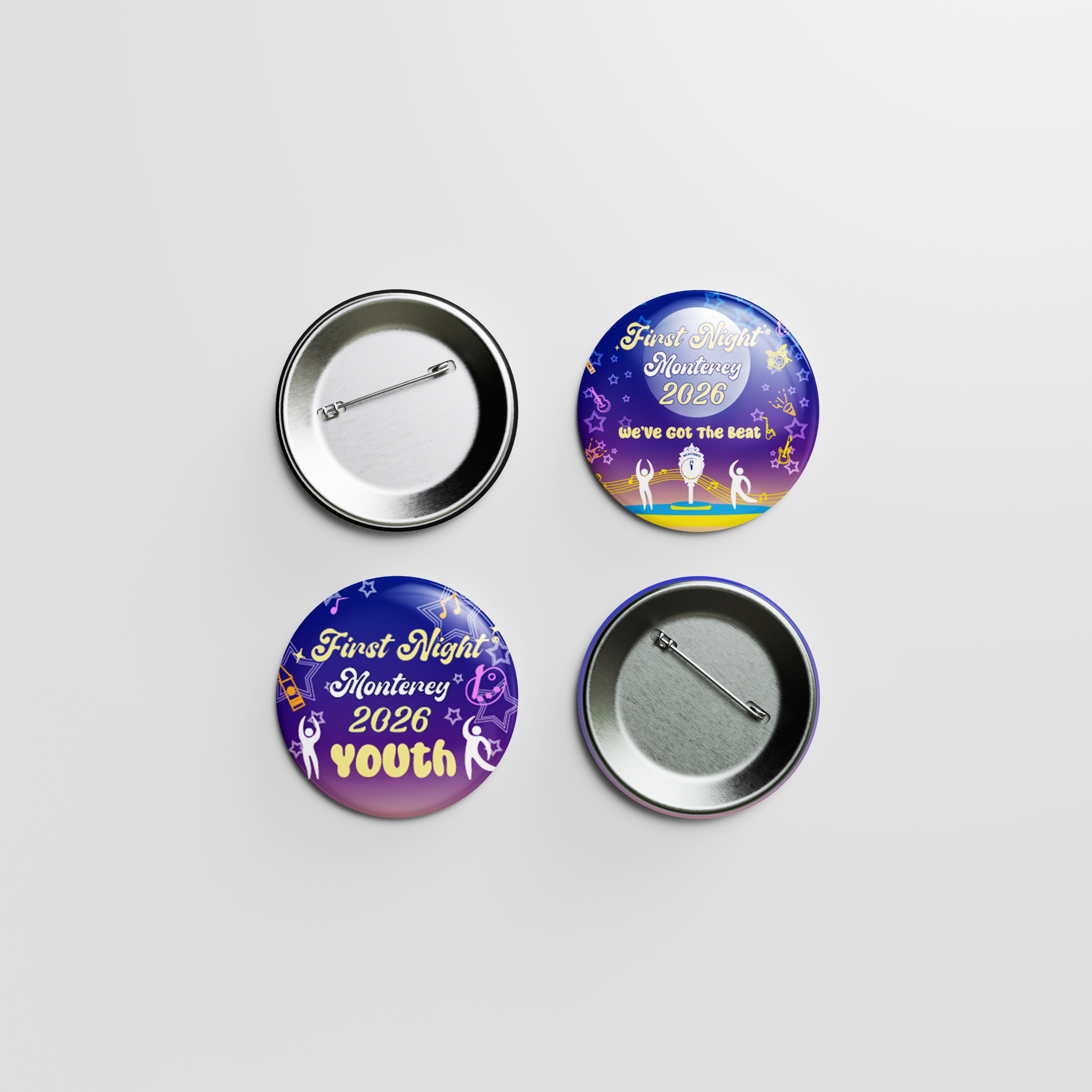 First Night Monterey button mockups