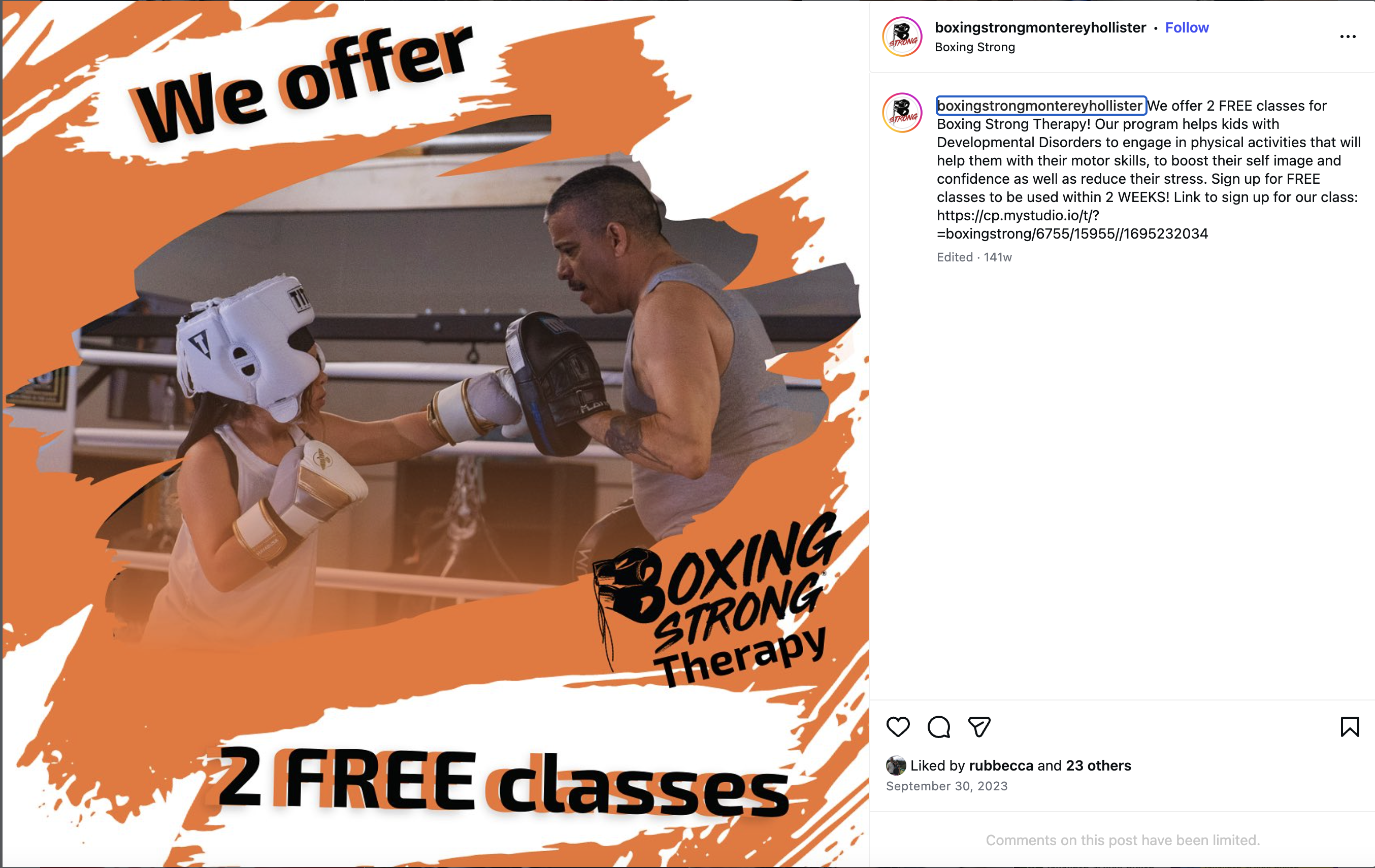 Boxing Strong Autism Instagram post
