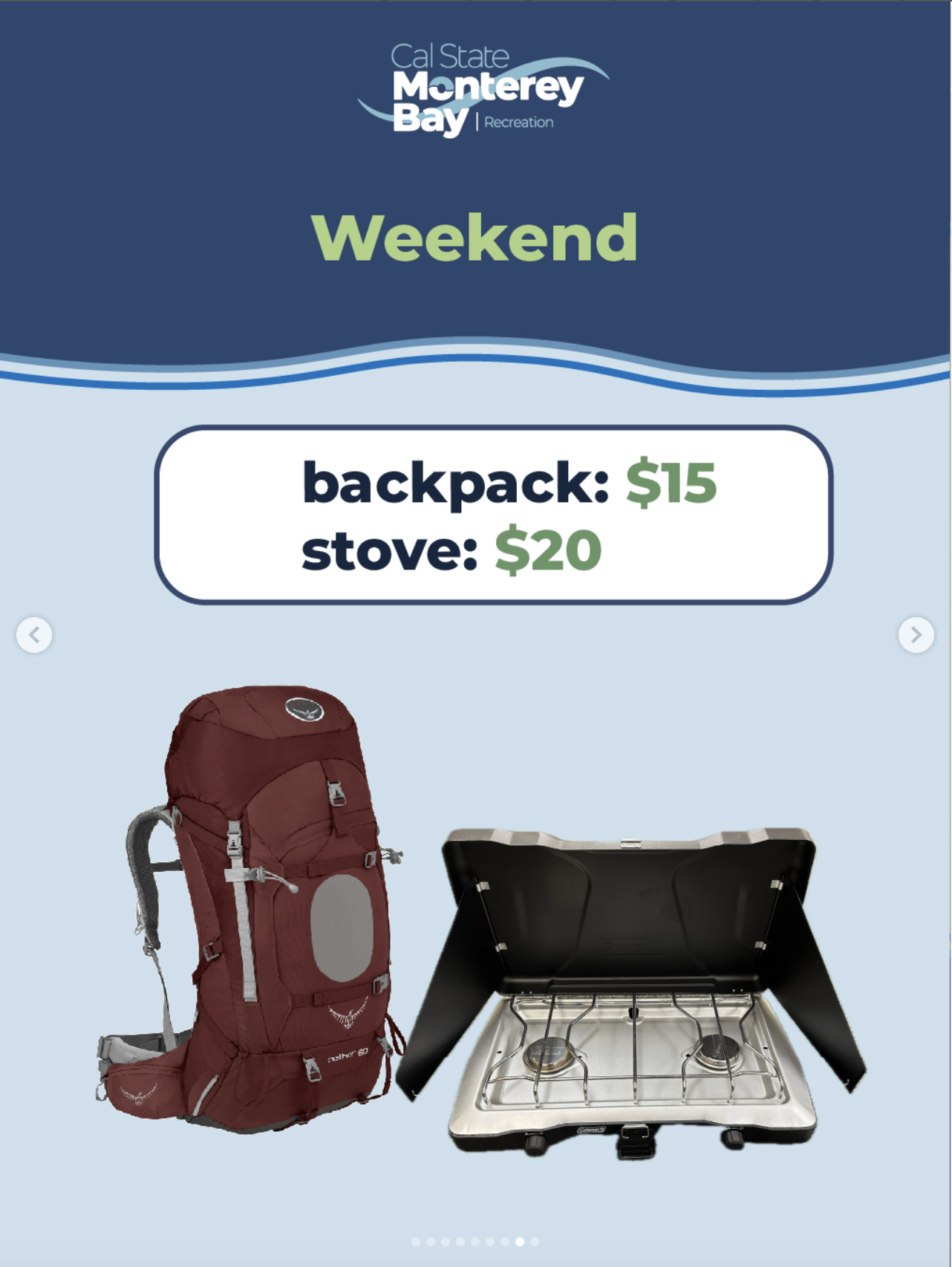 Backpack and stove pricing