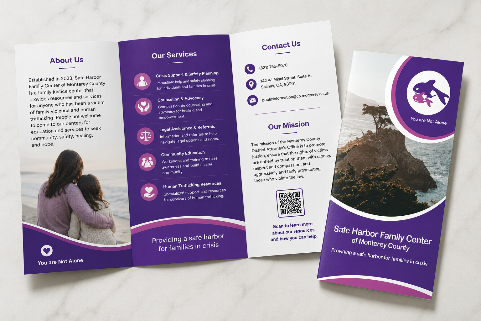 Safe Harbor brochure and stationery mockups