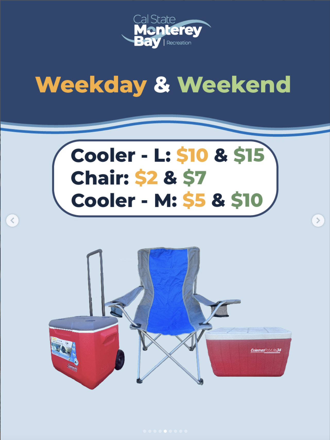 Chairs and coolers pricing
