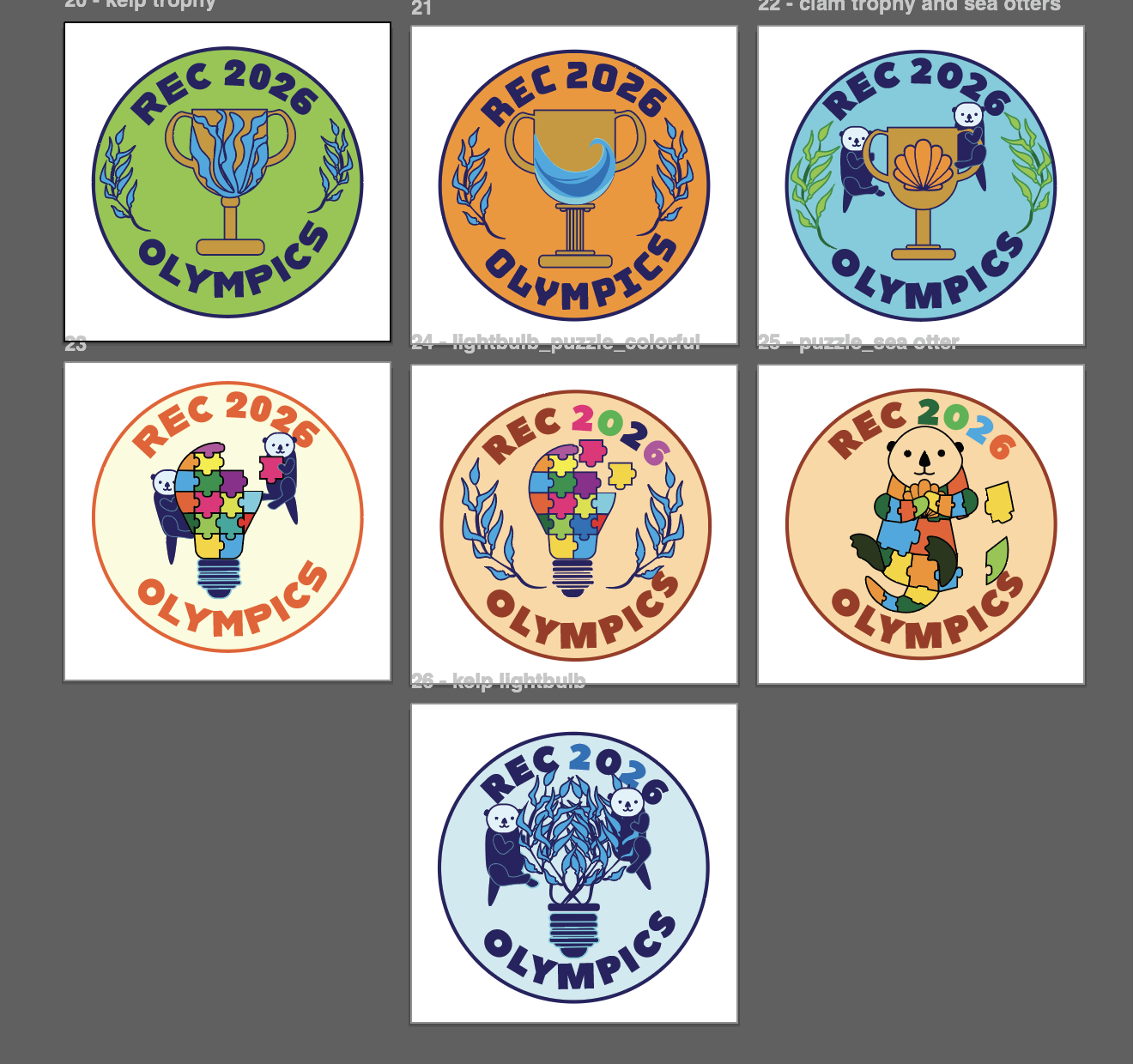 Recreation Olympics sticker draft iterations