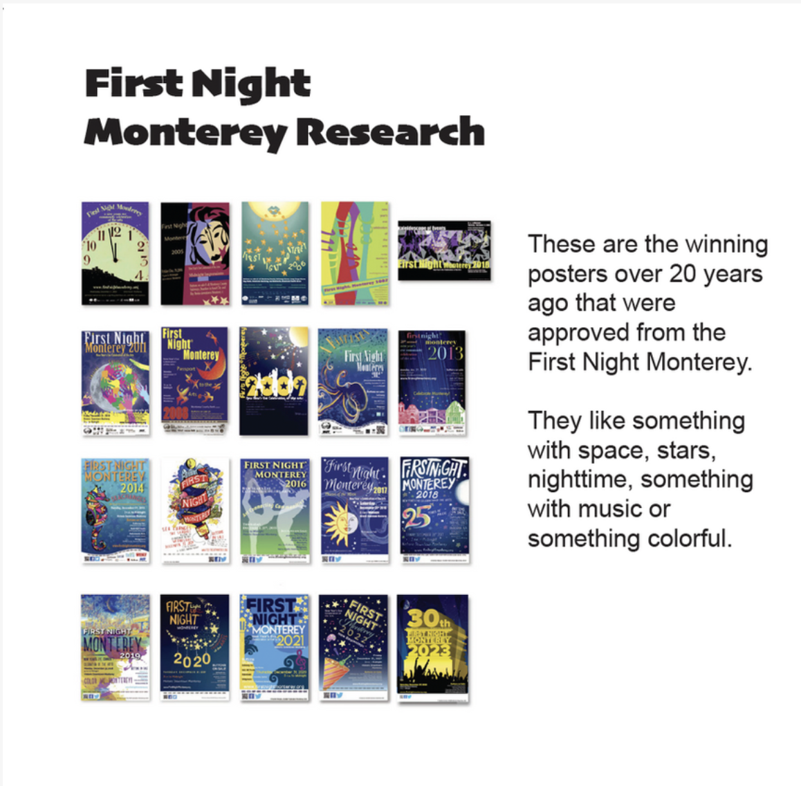 First Night Monterey poster research moodboard