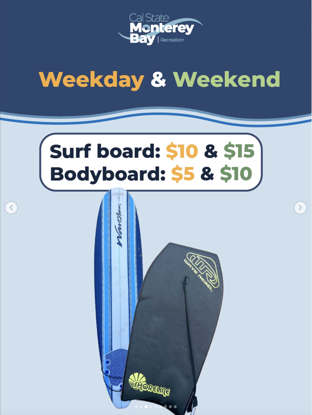 Surf and bodyboard pricing