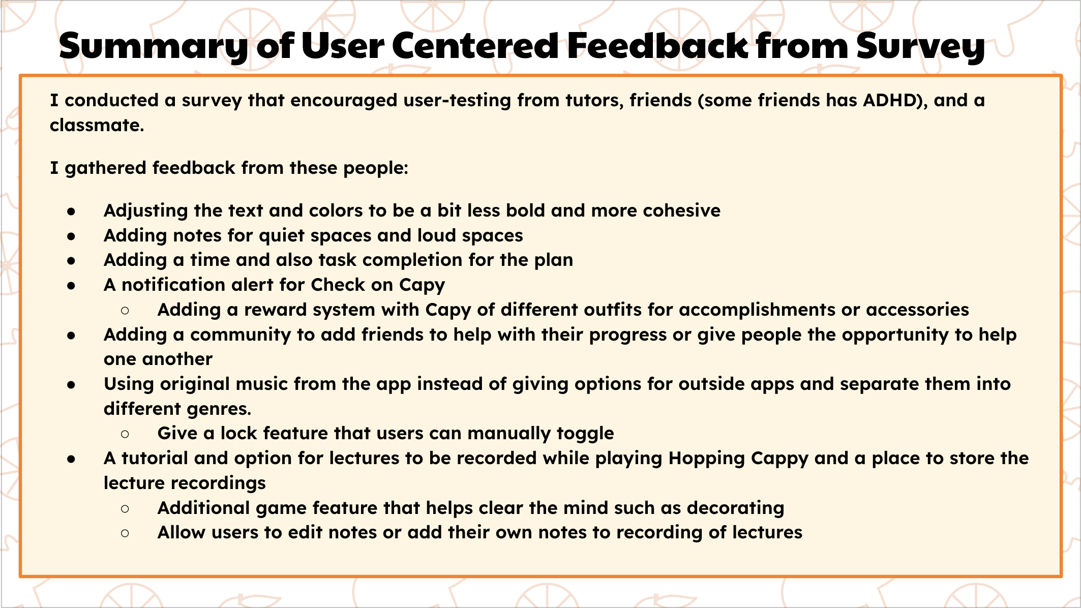 CapyPal summary of user centered feedback from survey