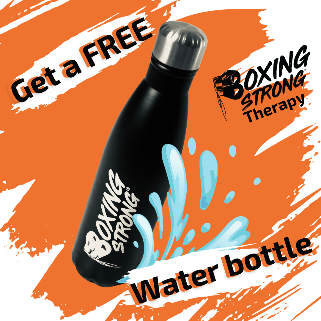 Boxing Strong water bottle social media post
